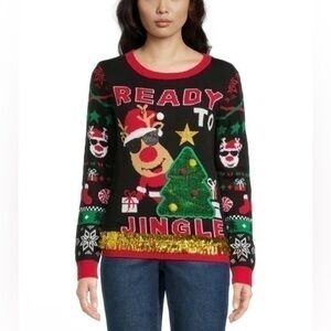 Christmas Sweater Size L Black Rudolph Reindeer